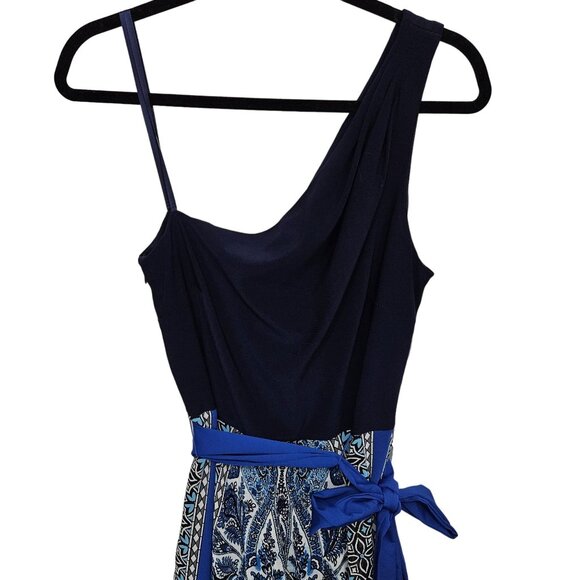 Eliza J Blue Geometric One Shoulder Maxi Dress Size 14 NWT - Picture 3 of 11